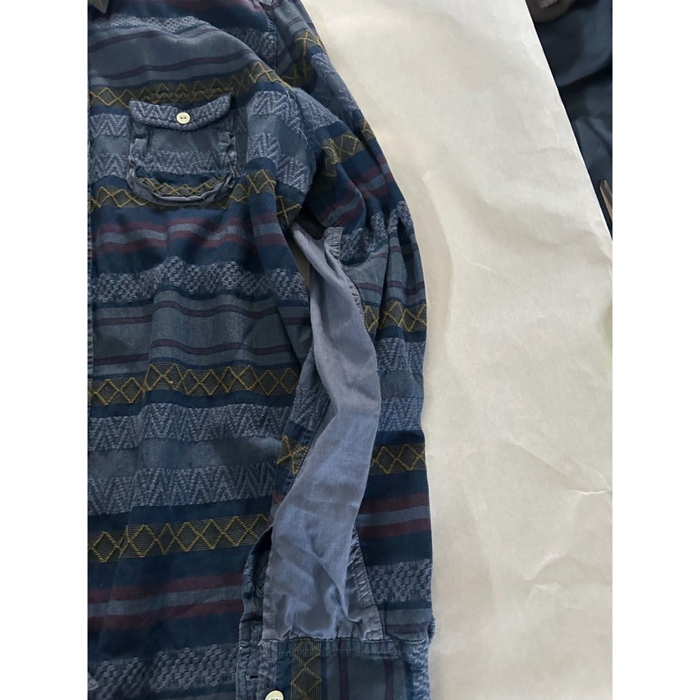 Anthropologie Artisan De Luxe Mens Denim Navajo Aztec‎ Patchwork Button Shirt XL - Picture 3 of 5